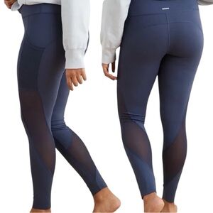 Aerie Chill Play Move Leggings Navy Blue Sheer Panel Side Pocket Size Large